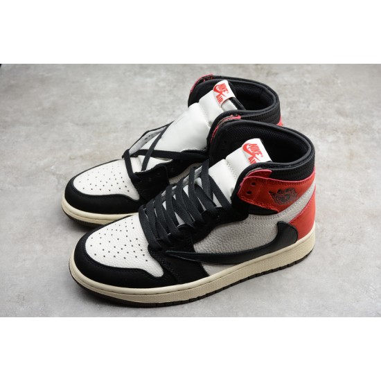 Jordan 1 Retro High TS SP Sail Black Red CD4487-103 Basketball Shoes