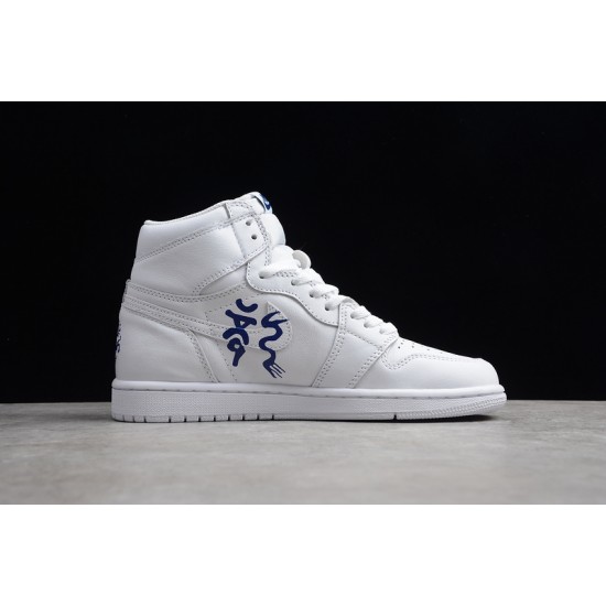 Jordan 1 Retro High White Blue Dragon 555088-100 Basketball Shoes