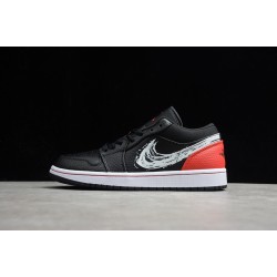 Jordan 1 Retro Low Brushstroke Swoosh  Black Red DA4659001 Basketball Shoes Unisex
