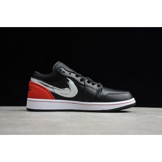 Jordan 1 Retro Low Brushstroke Swoosh  Black Red DA4659001 Basketball Shoes Unisex
