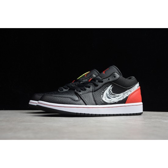 Jordan 1 Retro Low Brushstroke Swoosh  Black Red DA4659001 Basketball Shoes Unisex
