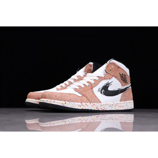 Jordan 1 Retro Mid Brushstroke Paint Splatter DA8005-100 Basketball Shoes