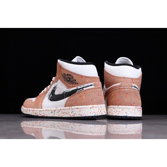 Jordan 1 Retro Mid Brushstroke Paint Splatter DA8005-100 Basketball Shoes