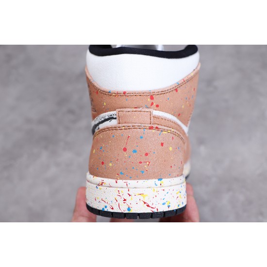 Jordan 1 Retro Mid Brushstroke Paint Splatter DA8005-100 Basketball Shoes