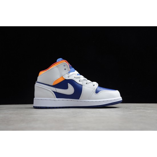 Jordan 1 Retro Mid White Deep Royal Blue 554725-131 Basketball Shoes
