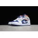Jordan 1 Retro Mid White Deep Royal Blue 554725-131 Basketball Shoes