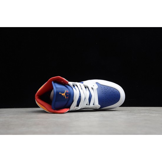 Jordan 1 Retro Mid White Deep Royal Blue 554725-131 Basketball Shoes