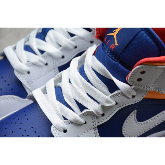 Jordan 1 Retro Mid White Deep Royal Blue 554725-131 Basketball Shoes