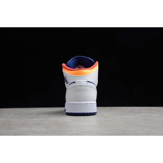 Jordan 1 Retro Mid White Deep Royal Blue 554725-131 Basketball Shoes
