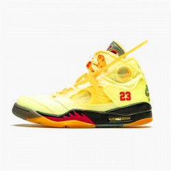 AirOFF WHITE x Air Jordan 5 Retro Sail Mens SailFire Red Muslin Black DH8565 100 AJ5