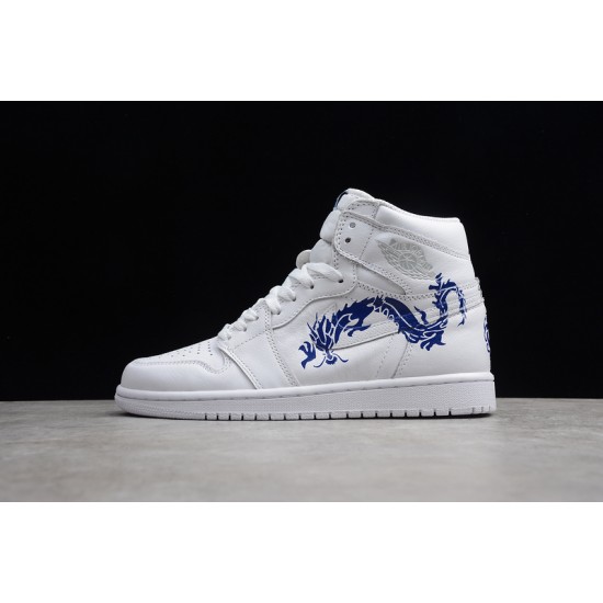 Jordan 1 Retro High White Blue Dragon 555088-100 Basketball Shoes