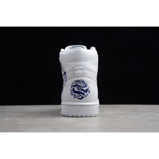 Jordan 1 Retro High White Blue Dragon 555088-100 Basketball Shoes