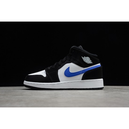 Jordan 1 Retro Mid Black Racer Blue 554725-084 Basketball Shoes