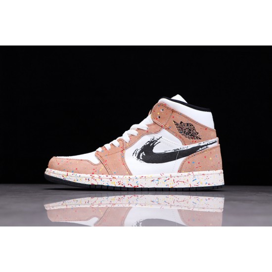 Jordan 1 Retro Mid Brushstroke Paint Splatter DA8005-100 Basketball Shoes