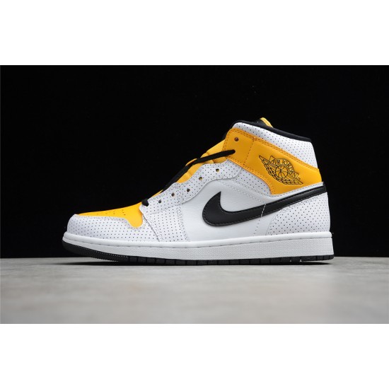 Jordan 1 Retro Mid Perforated - White University Gold BQ6472-107 Basketball Shoes