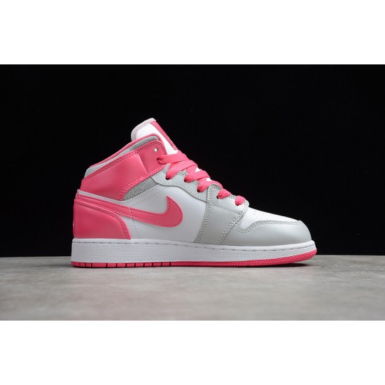 Jordan 1 Retro Mid Platinum Pink 555112-109 Basketball Shoes