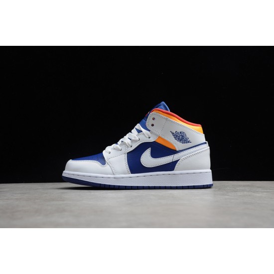 Jordan 1 Retro Mid White Deep Royal Blue 554725-131 Basketball Shoes