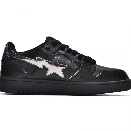 A Bathing Ape Sk8 Low Silver Black Women Men Shoes