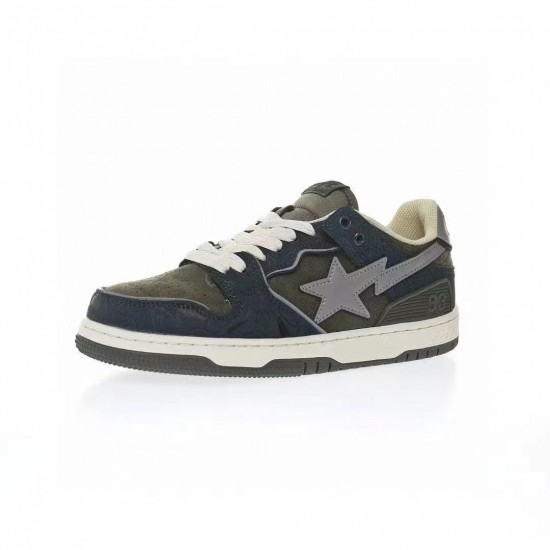 A Bathing Ape Sk8 Low Army Green Blue Beige Women Men Shoes