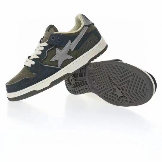 A Bathing Ape Sk8 Low Army Green Blue Beige Women Men Shoes