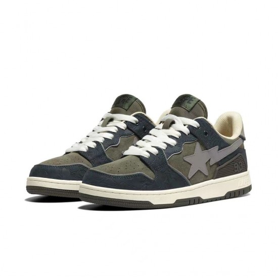 A Bathing Ape Sk8 Low Army Green Blue Beige Women Men Shoes