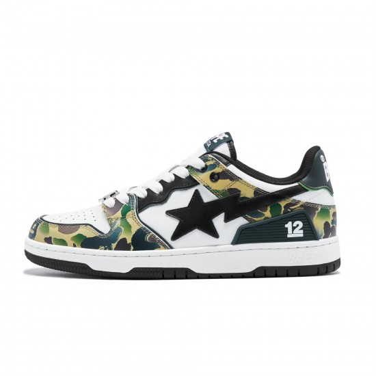 A Bathing Ape Sk8 Low Army Green White Black Women Men Shoes