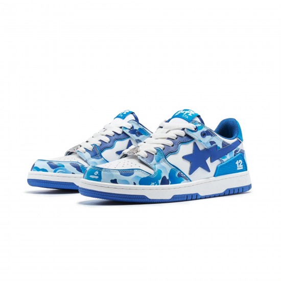 A Bathing Ape Sk8 Low Blue White Deep Blue Women Men Shoes