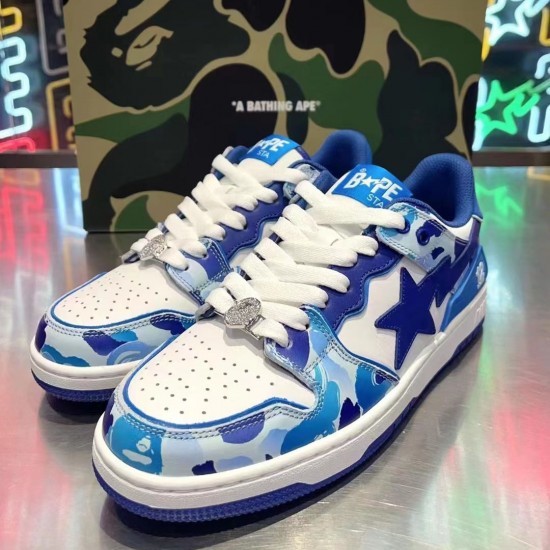 A Bathing Ape Sk8 Low Blue White Deep Blue Women Men Shoes