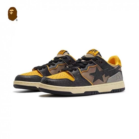 A Bathing Ape Sk8 Low Brown Black Yellow Women Men Shoes