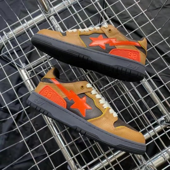 A Bathing Ape Sk8 Low Brown Orange Black Women Men Shoes