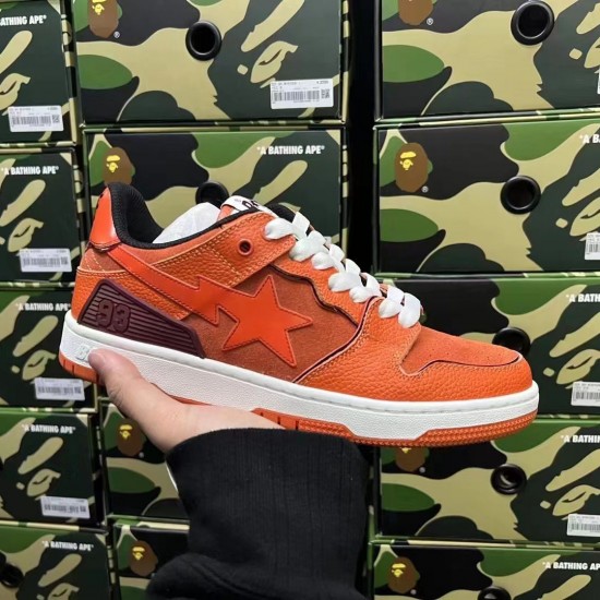 A Bathing Ape Sk8 Low Brown Orange White Women Men Shoes