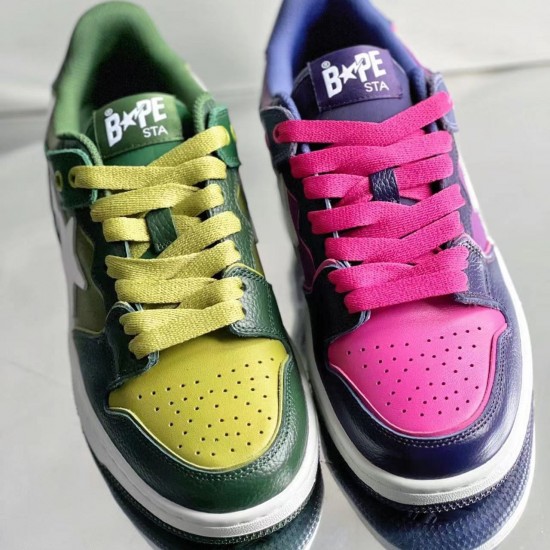 A Bathing Ape Sk8 Low Green Army Green White Women Men Shoes