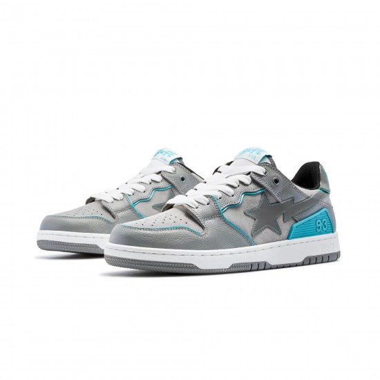 A Bathing Ape Sk8 Low Grey Ltblue Women Men Shoes