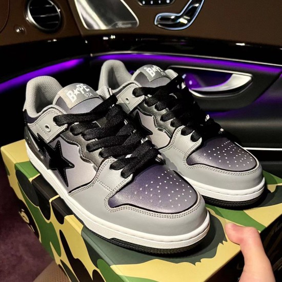 A Bathing Ape Sk8 Low Grey Silver Black Women Men Shoes