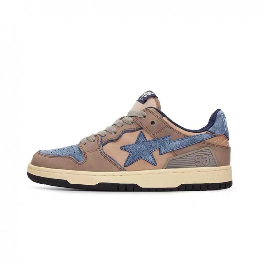 A Bathing Ape Sk8 Low Ltblue Brown Beige Women Men Shoes