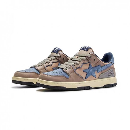 A Bathing Ape Sk8 Low Ltblue Brown Beige Women Men Shoes