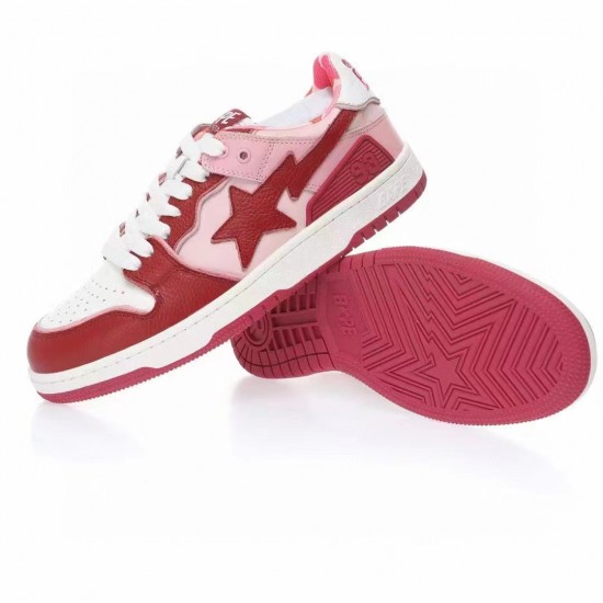 A Bathing Ape Sk8 Low Red White Women Men Shoes