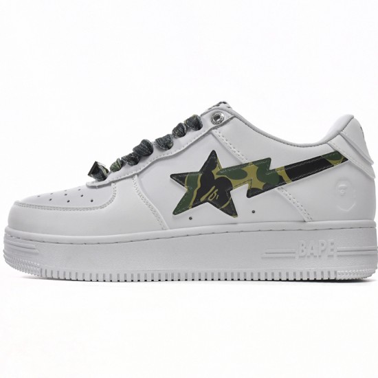 A Bathing Ape Low White Green Camouflage Women Men Shoes