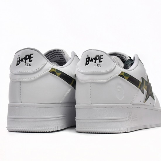 A Bathing Ape Low White Green Camouflage Women Men Shoes