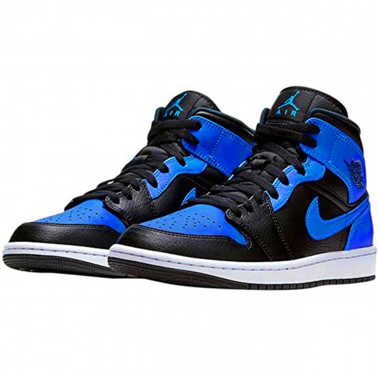 Air Jordan 1 Mid Hyper Royal Tumbled Leather 554724 077 AJ1 Mens Jordan Shoes