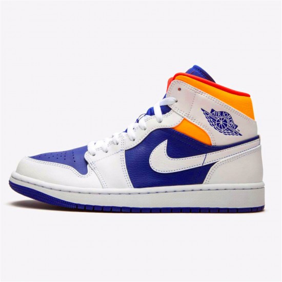 Air Jordan 1 Mid Royal Blue Laser Orange AJ1 Shoes 554724 131