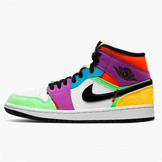 Air Jordan 1 Mid SE Multicolor WhiteBlackLightbulbTeam Ora CW1140 100 AJ1 Shoes