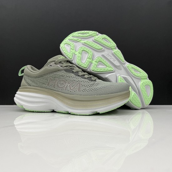 Hoka Bondi 8 Grey Green Women Men Running Shoe