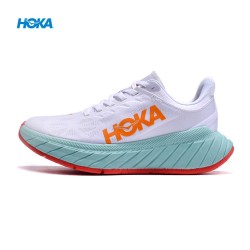 Hoka Carbon X2 White Orange Ltblue Women Men Running Shoe