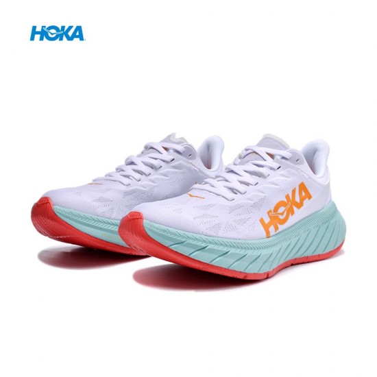 Hoka Carbon X2 White Orange Ltblue Women Men Running Shoe
