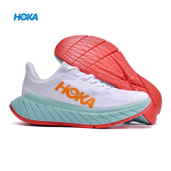 Hoka Carbon X2 White Orange Ltblue Women Men Running Shoe