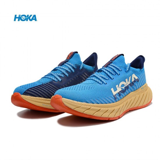 Hoka Carbon X3 Blue Brown Yellow Women Men Running Shoe