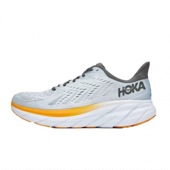 Hoka Clifton 8 Grey Orange Black Women Men Running Shoe