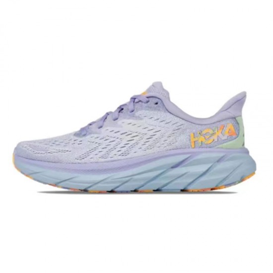 Hoka Clifton 8 Grey Purple Ltblue Women Men Running Shoe