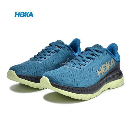 Hoka Mach 4 Deep Blue LtYellow Black Women Men Running Shoe